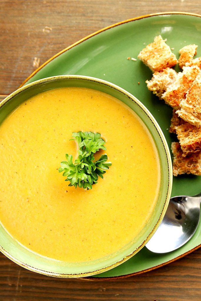 Heirloom Squash Soup with Truffle Tater Tots and Melted Vidalia Onions