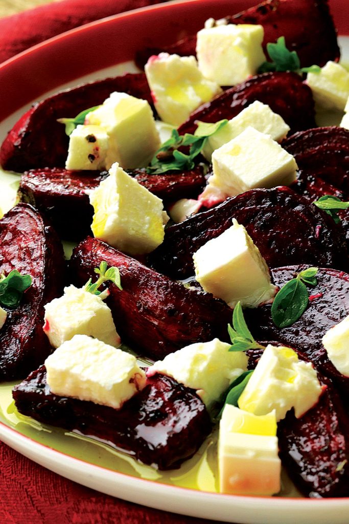Goat Cheese with Beets, Arugula and Balsamic Dressing