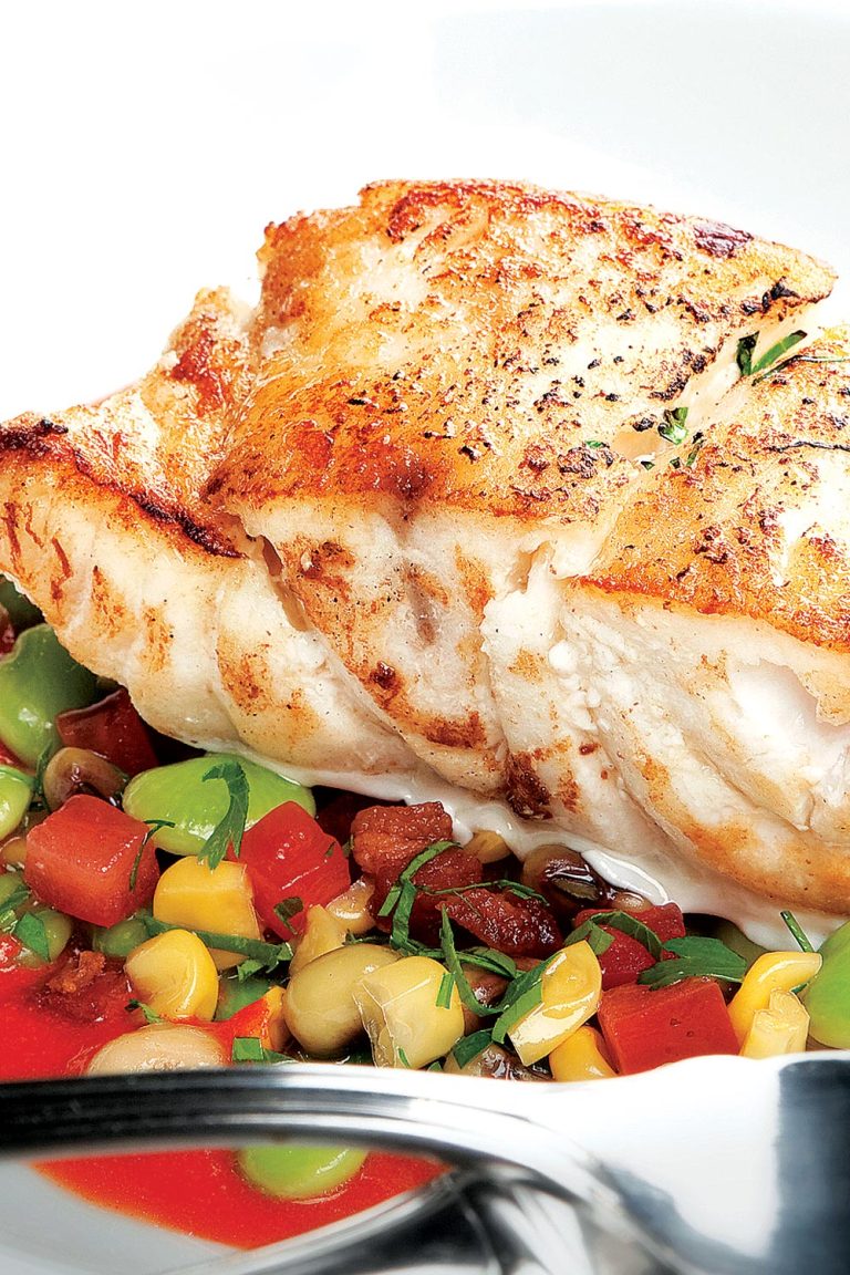 Grouper with Succotash and Tomato Broth